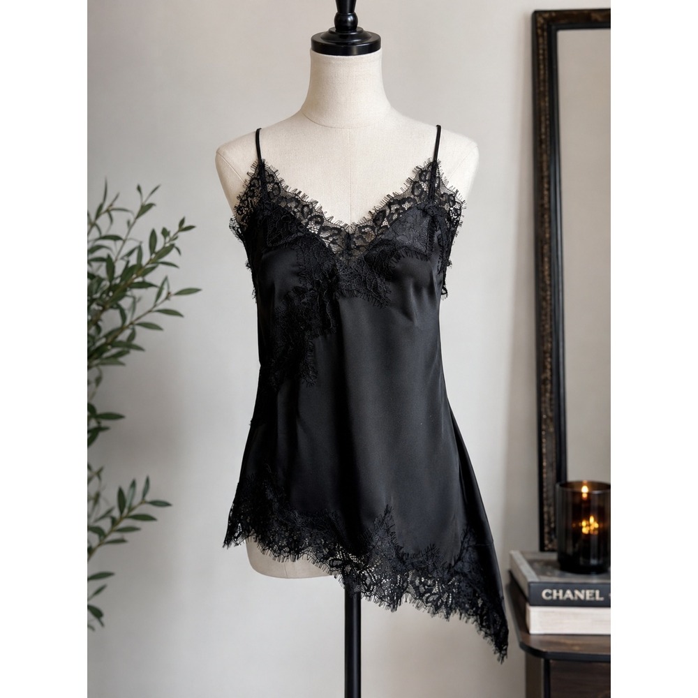NWT Blenca Satin Luxe Lace Cami | Dark Feminine Asymmetrical Top XS